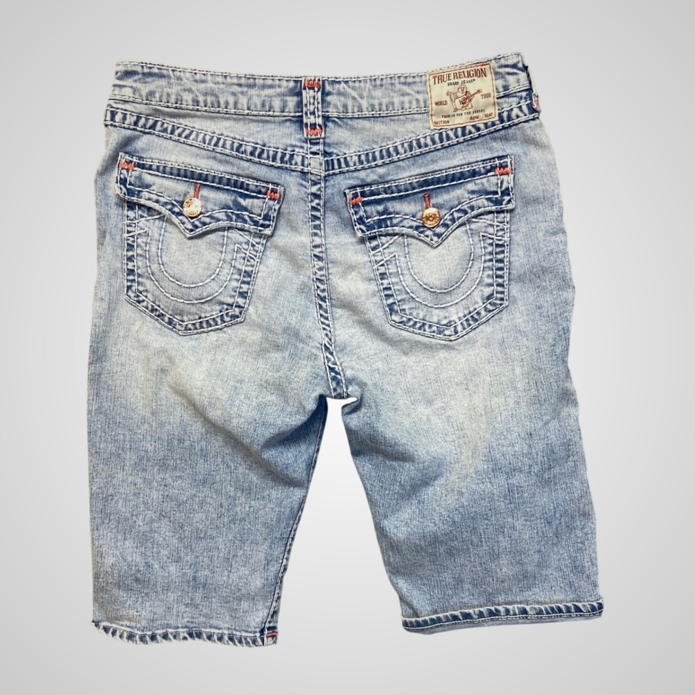 True Religion Riley Bermuda Shorts Mens 33 Light Blue Excellent Contrast Stitch - Picture 2 of 11